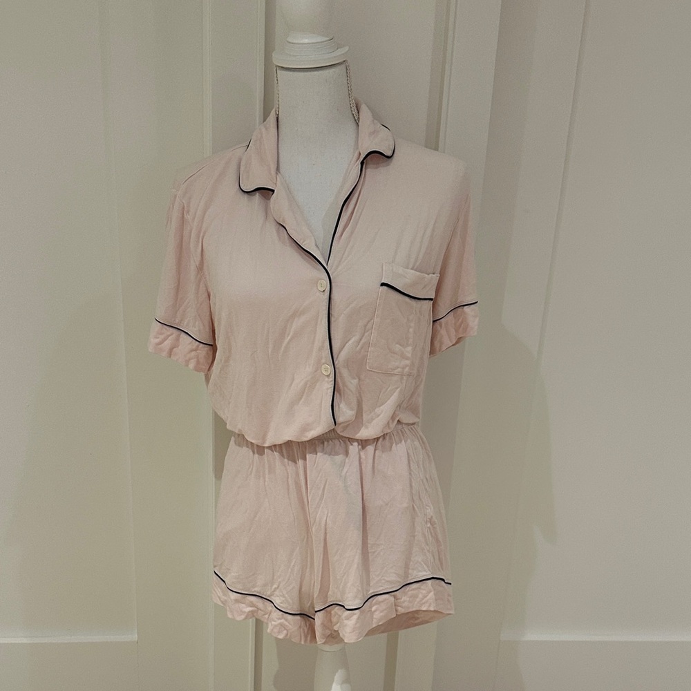 Eberjey Blush Pajama Set with Black Piping